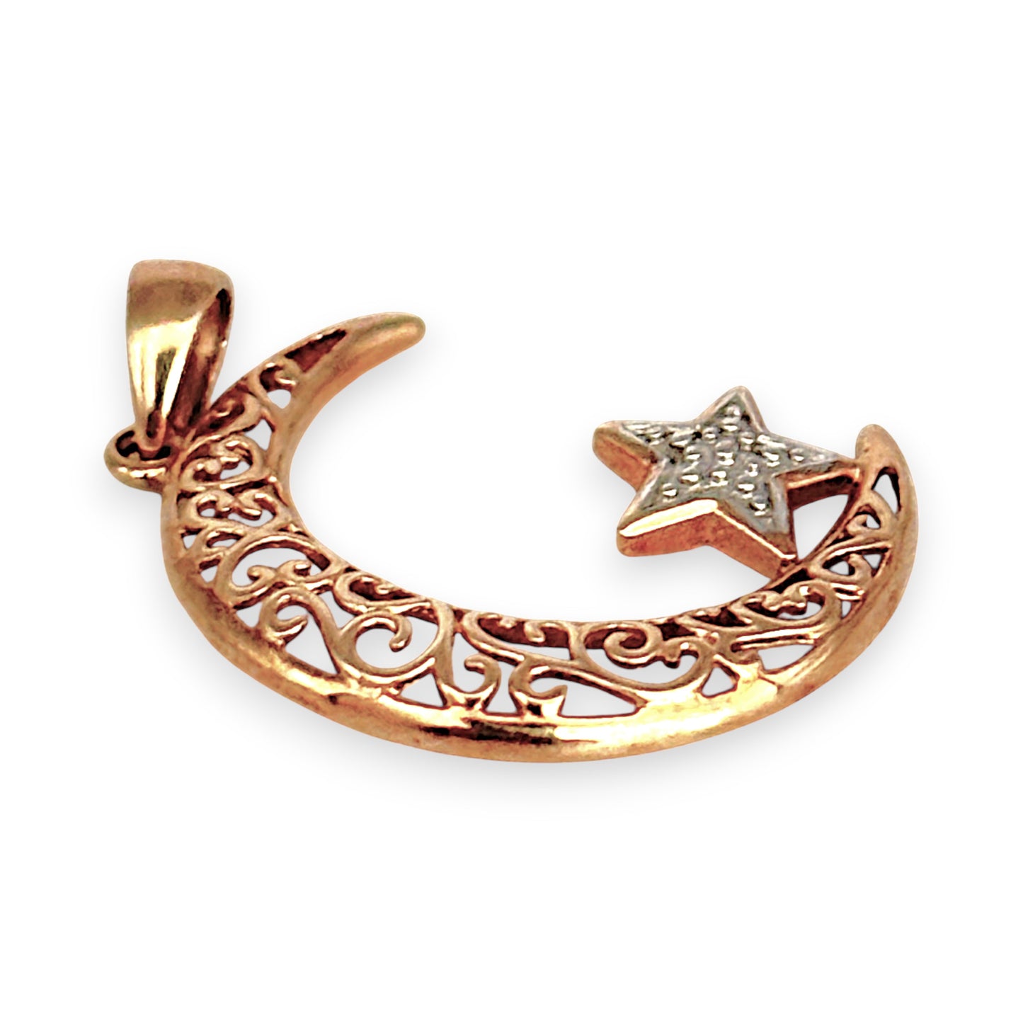 GOLD DEAL | 9ct (9K) Gold PROUNDS Filigree Moon with White Gold Star Pendant