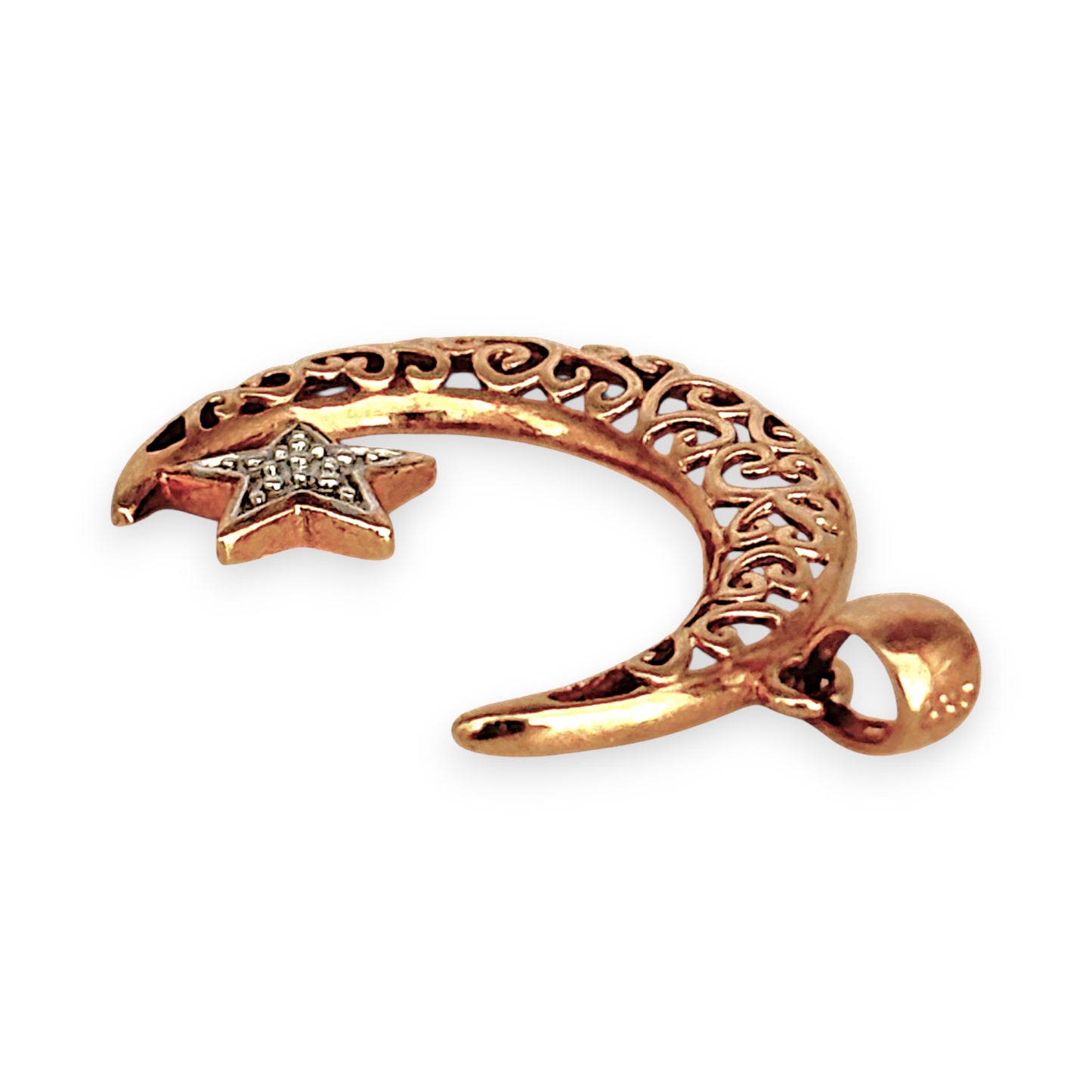 GOLD DEAL | 9ct (9K) Gold PROUNDS Filigree Moon with White Gold Star Pendant