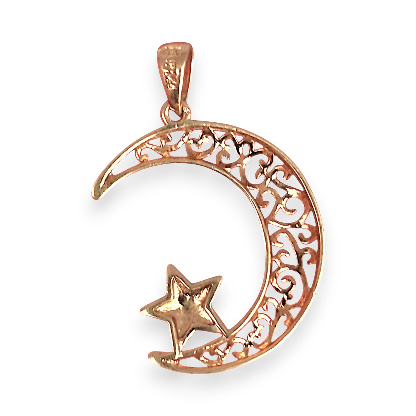 GOLD DEAL | 9ct (9K) Gold PROUNDS Filigree Moon with White Gold Star Pendant