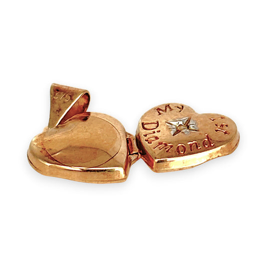 GOLD DEAL | 9ct (9K) Y/W Gold Heart Locket Pendant - My 1st Diamond