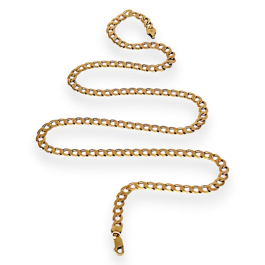 GOLD DEAL | 9ct (9K) Gold Beveled Edge Flattened Curb Link Chain 60cm Valuation $5,490