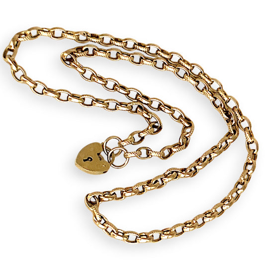 GOLD DEAL | 9ct (9K) Gold Heart Padlock Necklace 52cm Valuation $2,890