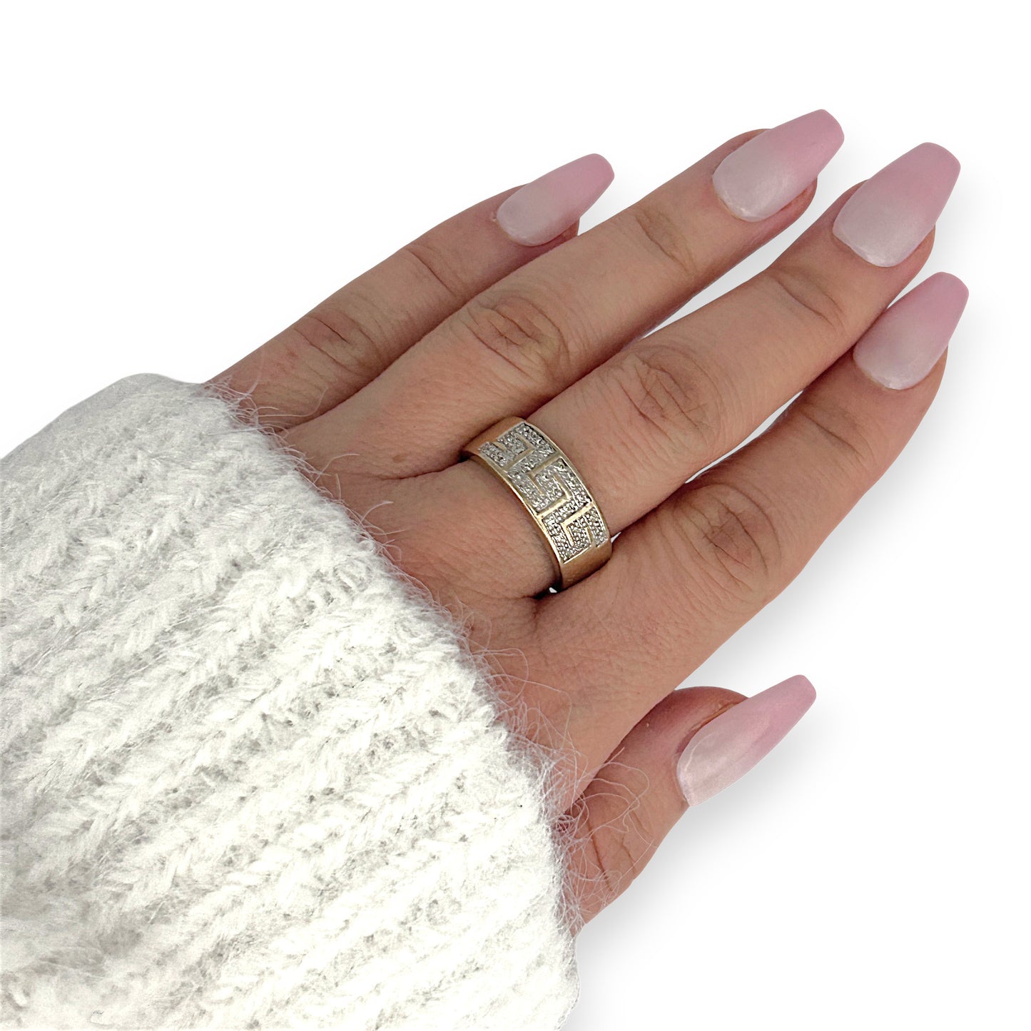 GOLD DEAL | 9K (9ct) Gold Greek Key Style Diamond Refurbished Ring Valuation $1,850