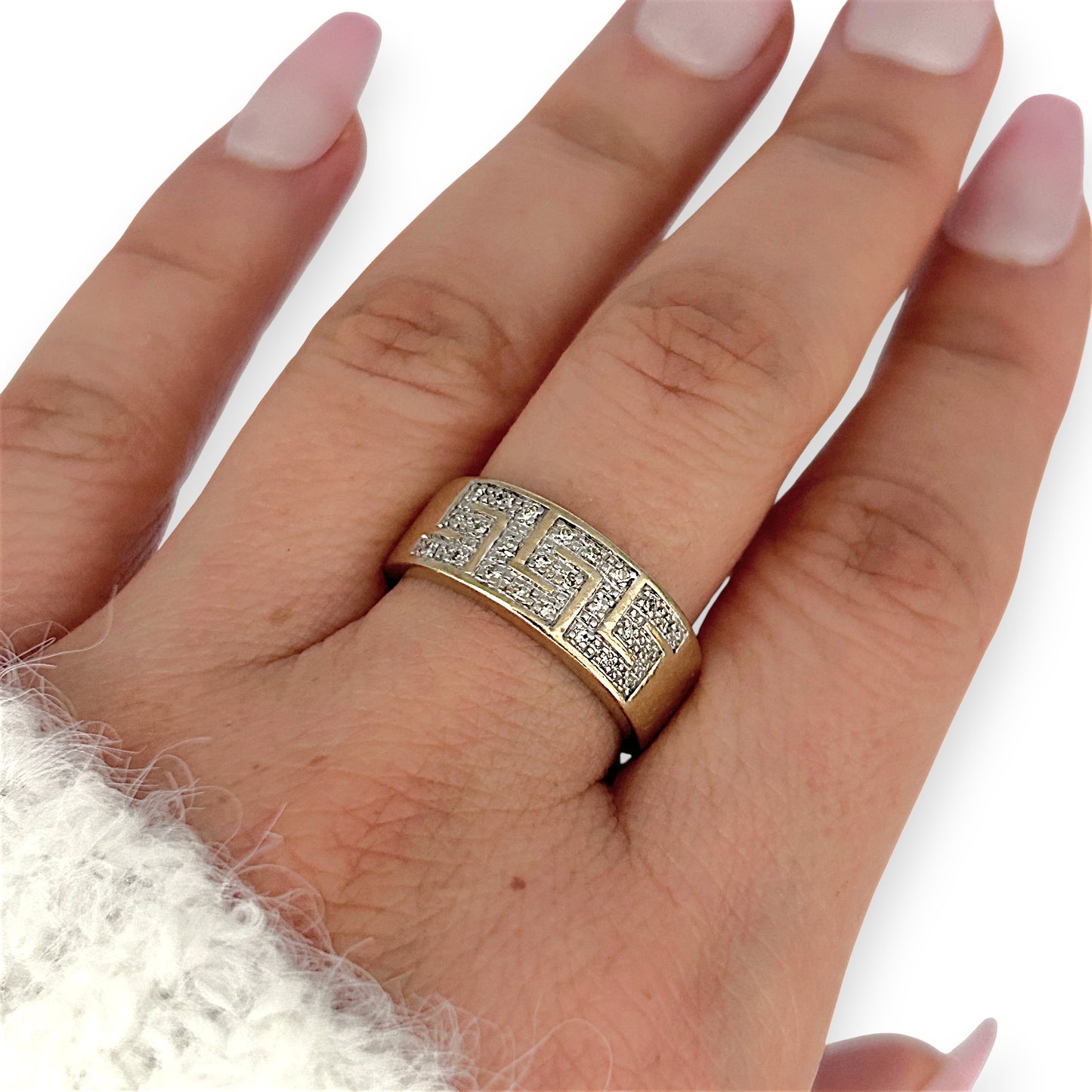 GOLD DEAL | 9K (9ct) Gold Greek Key Style Diamond Refurbished Ring Valuation $1,850