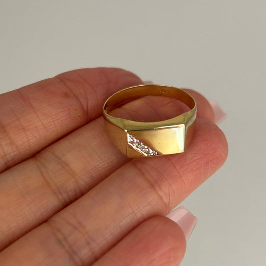 GOLD DEAL | 9ct (9K) Gold Regent Dual-Tone Diamond Signet Ring Size U1/2