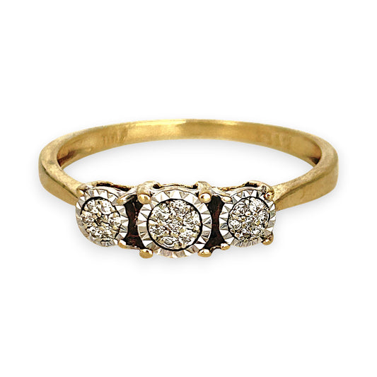 GOLD DEAL | 9ct (9K) Gold Trio Cluster Diamond Ring Diamond 0.12ct Size S