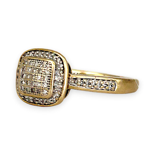 GOLD DEAL | 9ct (9K) Gold Square Cluster Diamond 0.27ct Refurbished Ring Valuation $1,450