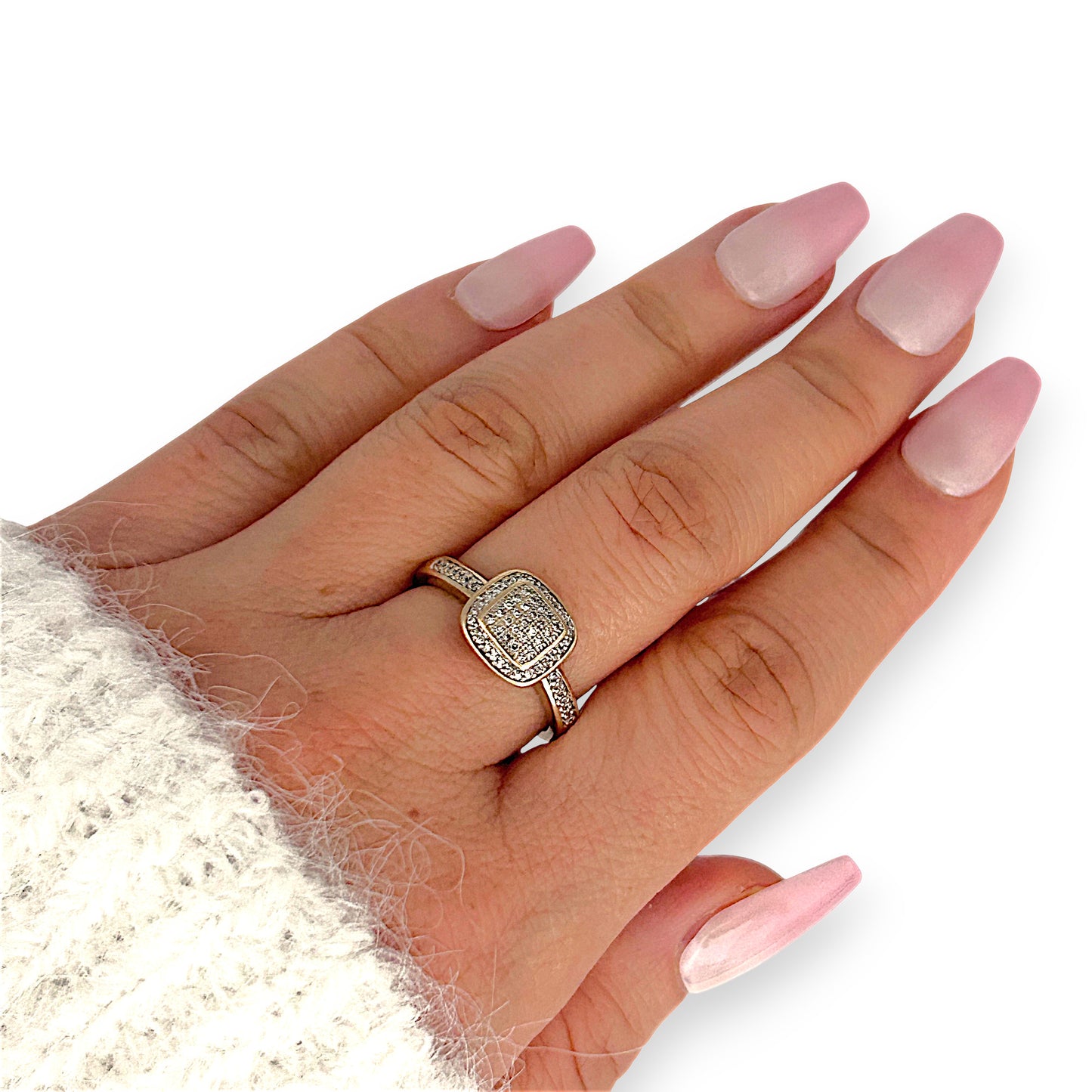 GOLD DEAL | 9ct (9K) Gold Square Cluster Diamond 0.27ct Refurbished Ring Valuation $1,450