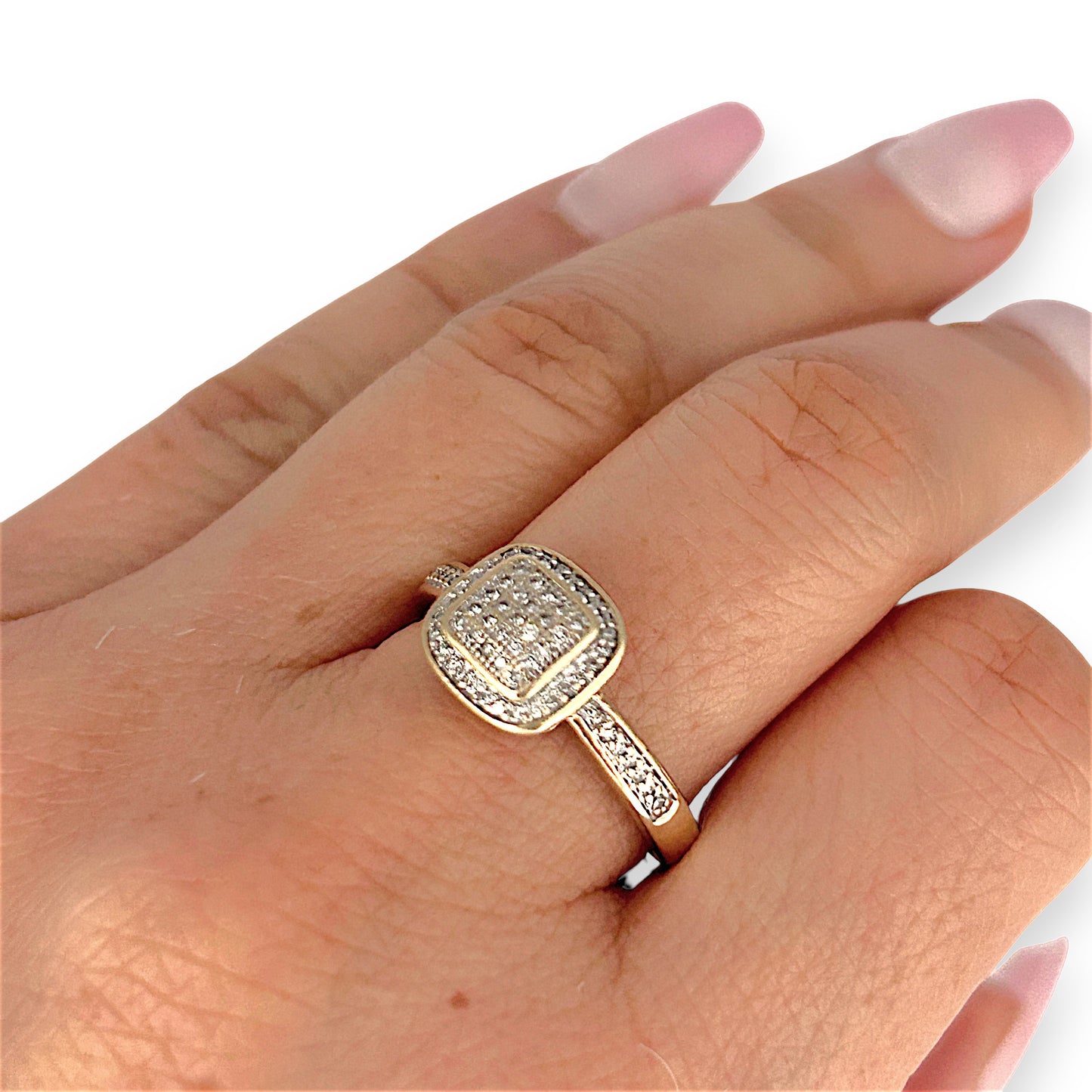 GOLD DEAL | 9ct (9K) Gold Square Cluster Diamond 0.27ct Refurbished Ring Valuation $1,450