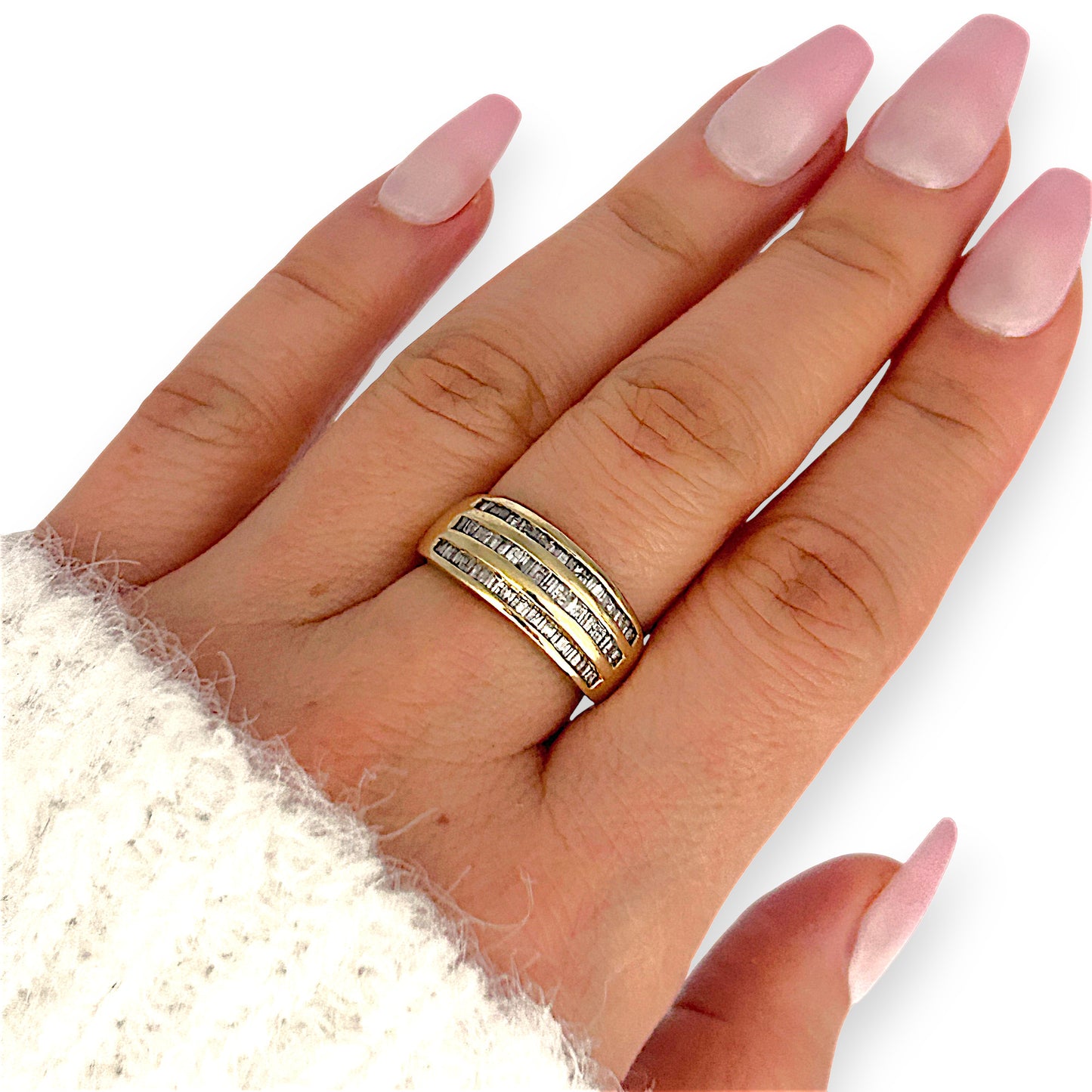 GOLD DEAL | 9ct (9K) Gold Triple Row Channel-Set Diamond 0.35ct Ring Valuation $1,650