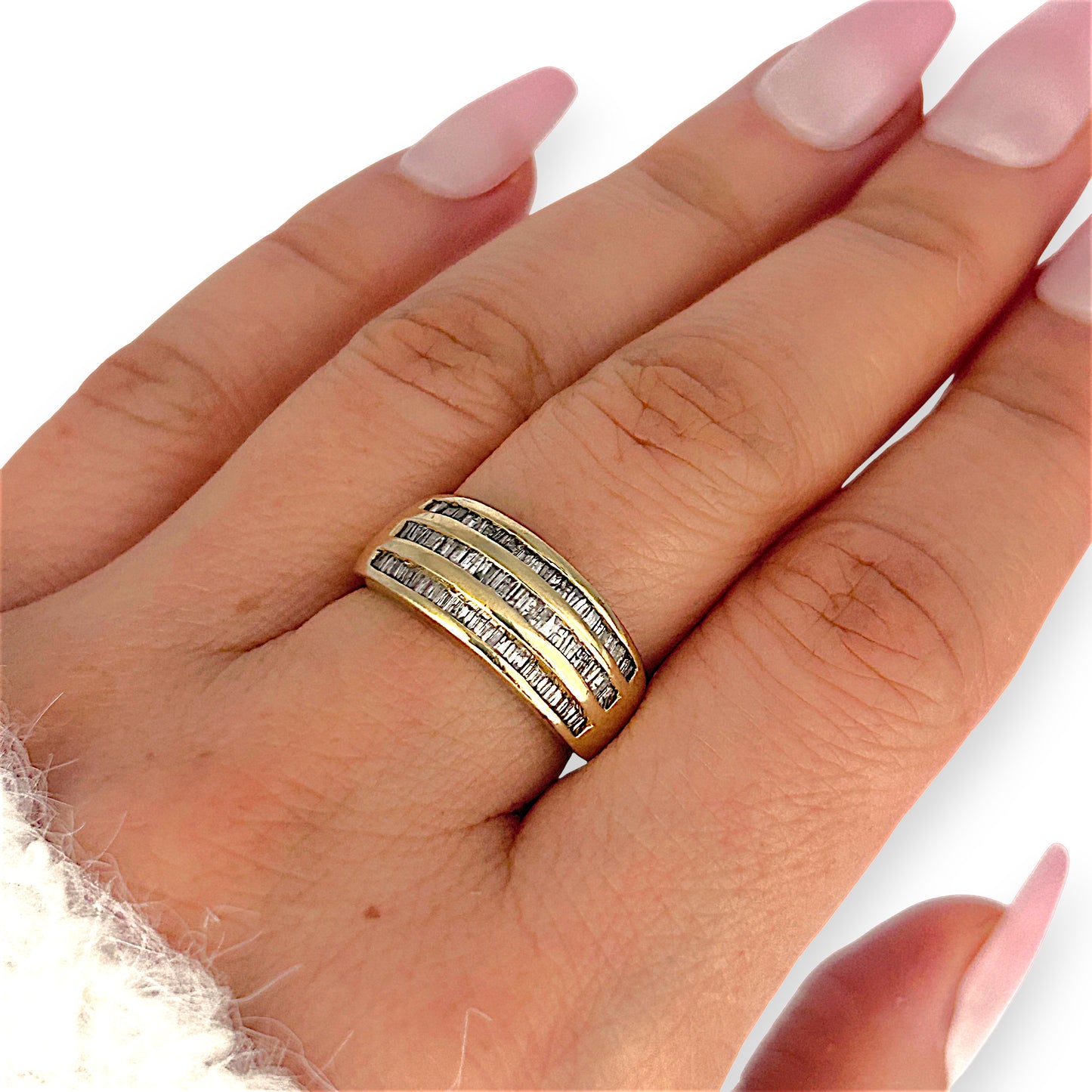 GOLD DEAL | 9ct (9K) Gold Triple Row Channel-Set Diamond 0.35ct Ring Valuation $1,650