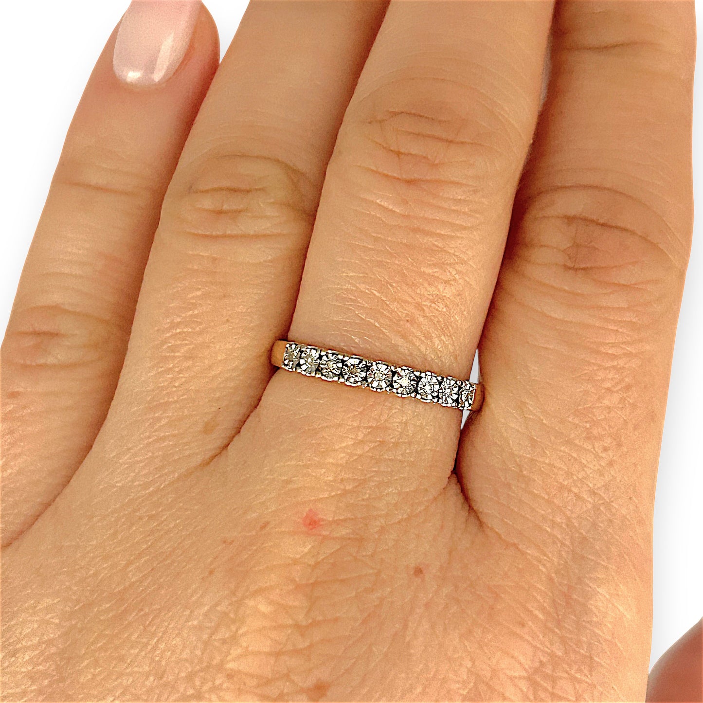 GOLD DEAL | 9ct (9K) Gold PROUNDS Refurbished Lustre Line Diamond Ring Size O