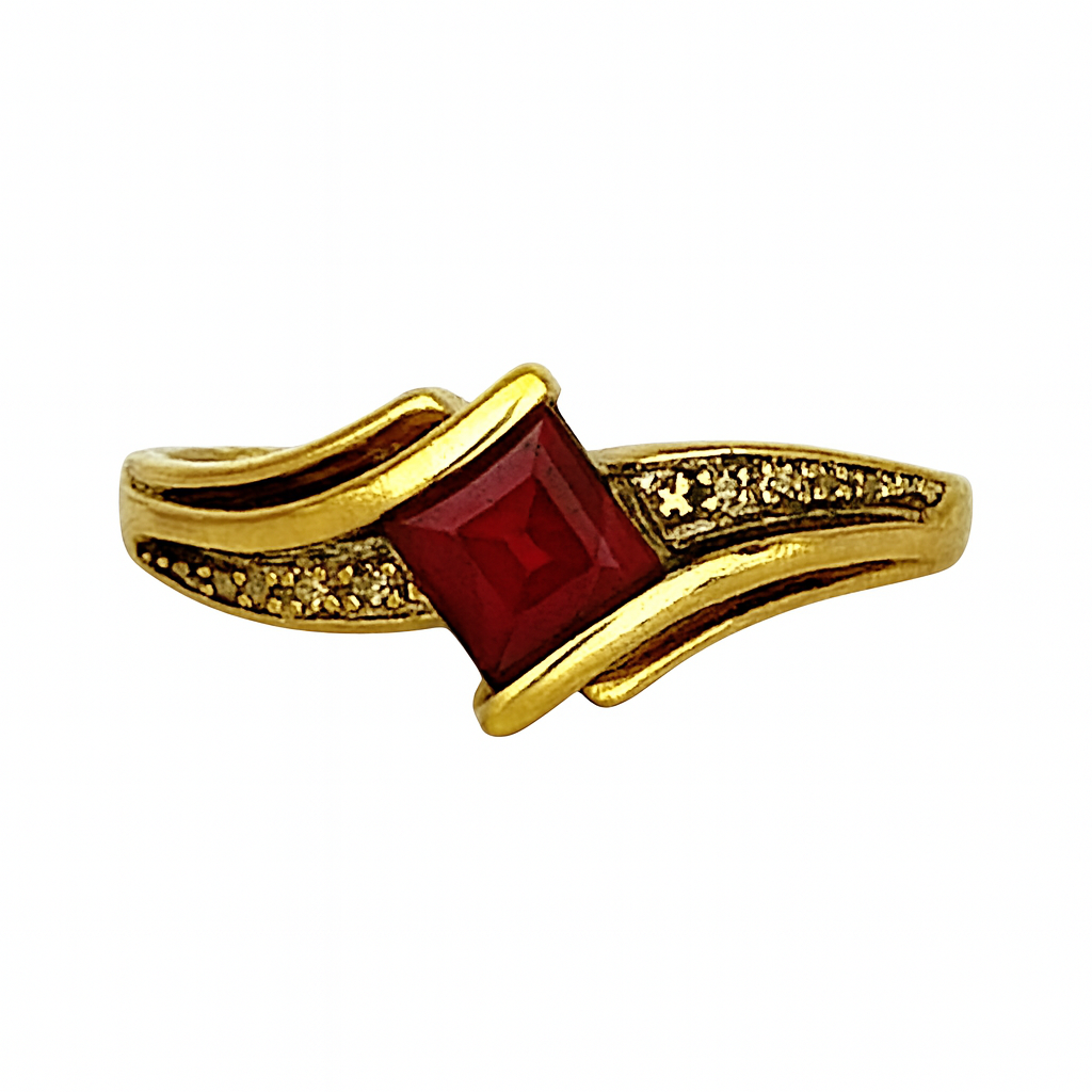 GOLD DEAL | 9ct (9K) Gold Pricess Cut Ruby & Diamond Ring