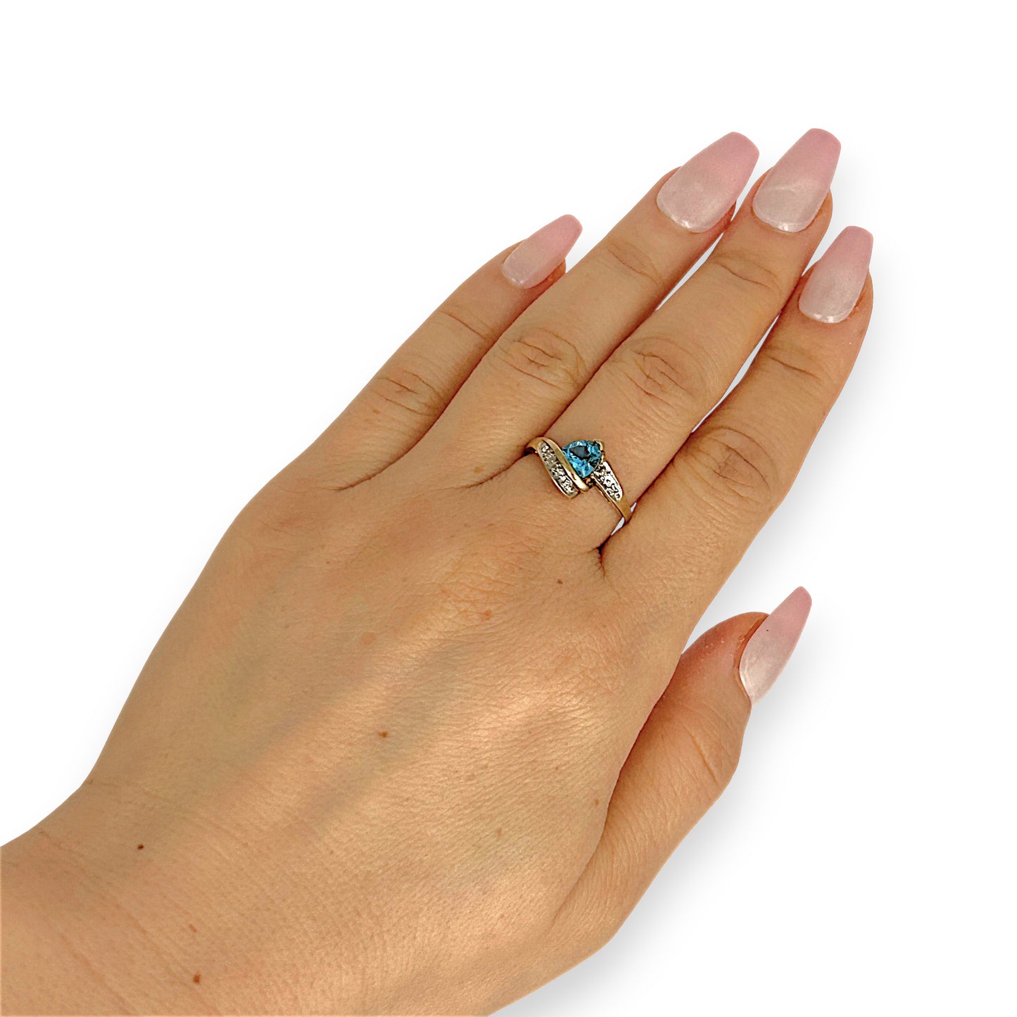 GOLD DEAL | 9ct (9K) Gold Triangular Cut Sparkle Blue Topaz & Diamond Ring