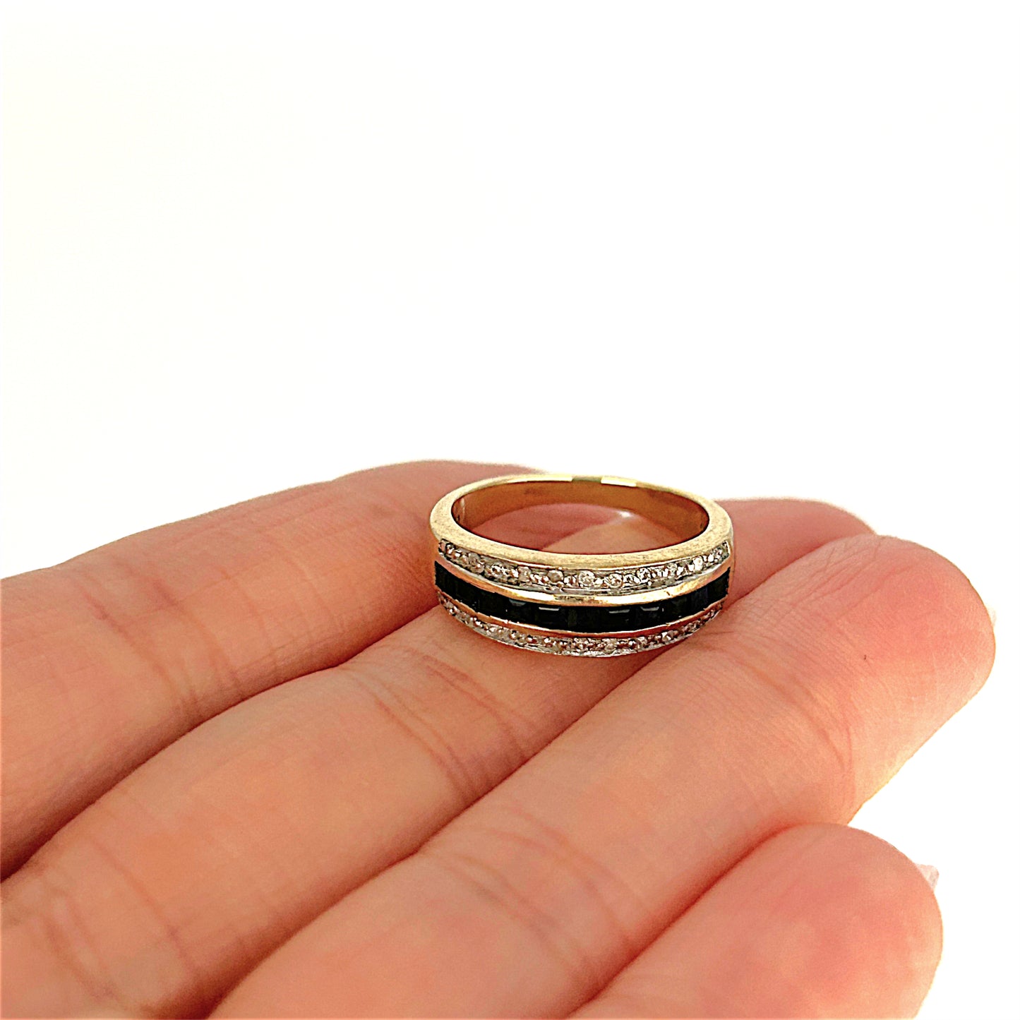 GOLD DEAL | 9ct (9K) Gold Triple Row Channel-Set Sapphire & Diamond Ring