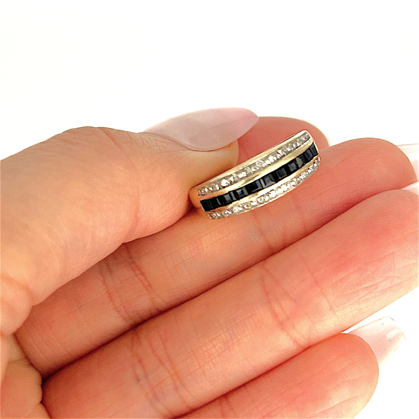 GOLD DEAL | 9ct (9K) Gold Triple Row Channel-Set Sapphire & Diamond Ring