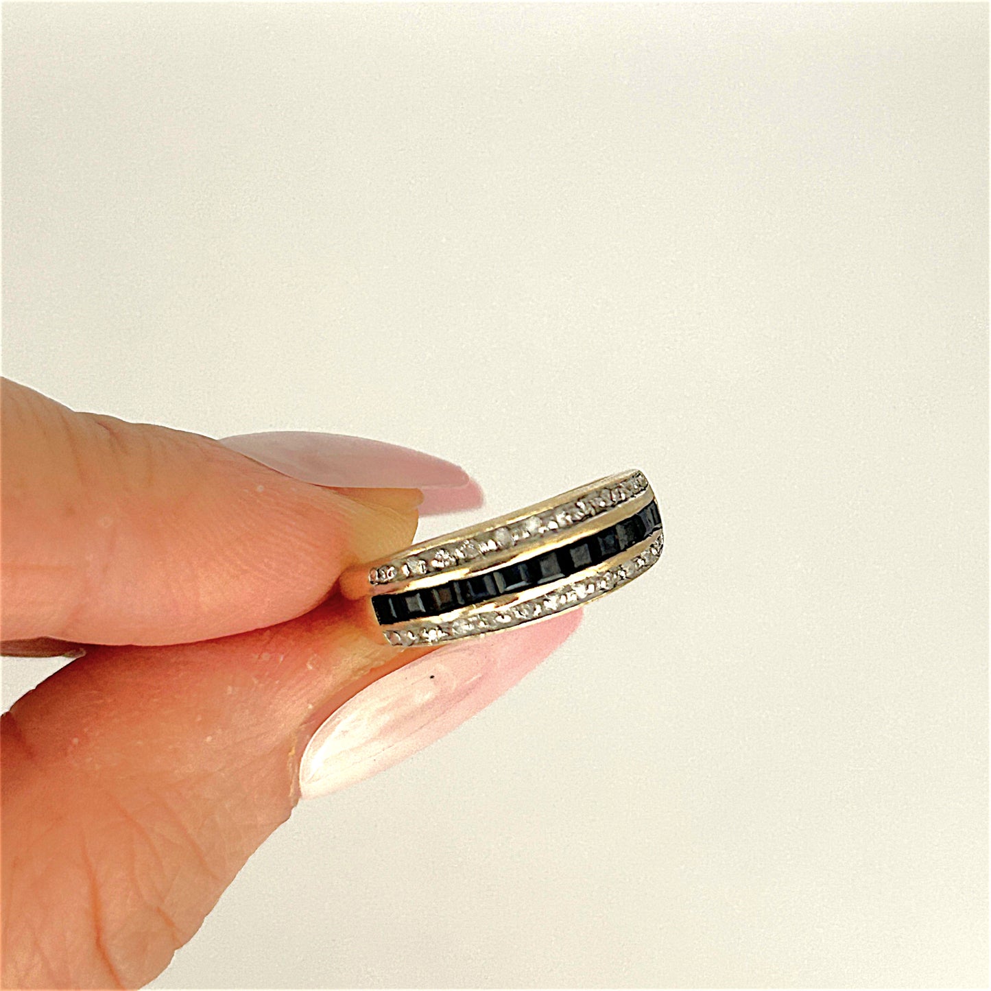 GOLD DEAL | 9ct (9K) Gold Triple Row Channel-Set Sapphire & Diamond Ring