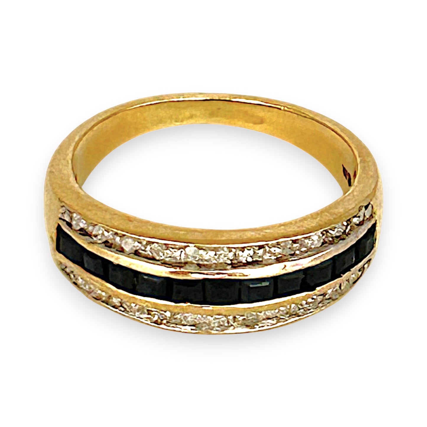 GOLD DEAL | 9ct (9K) Gold Triple Row Channel-Set Sapphire & Diamond Ring