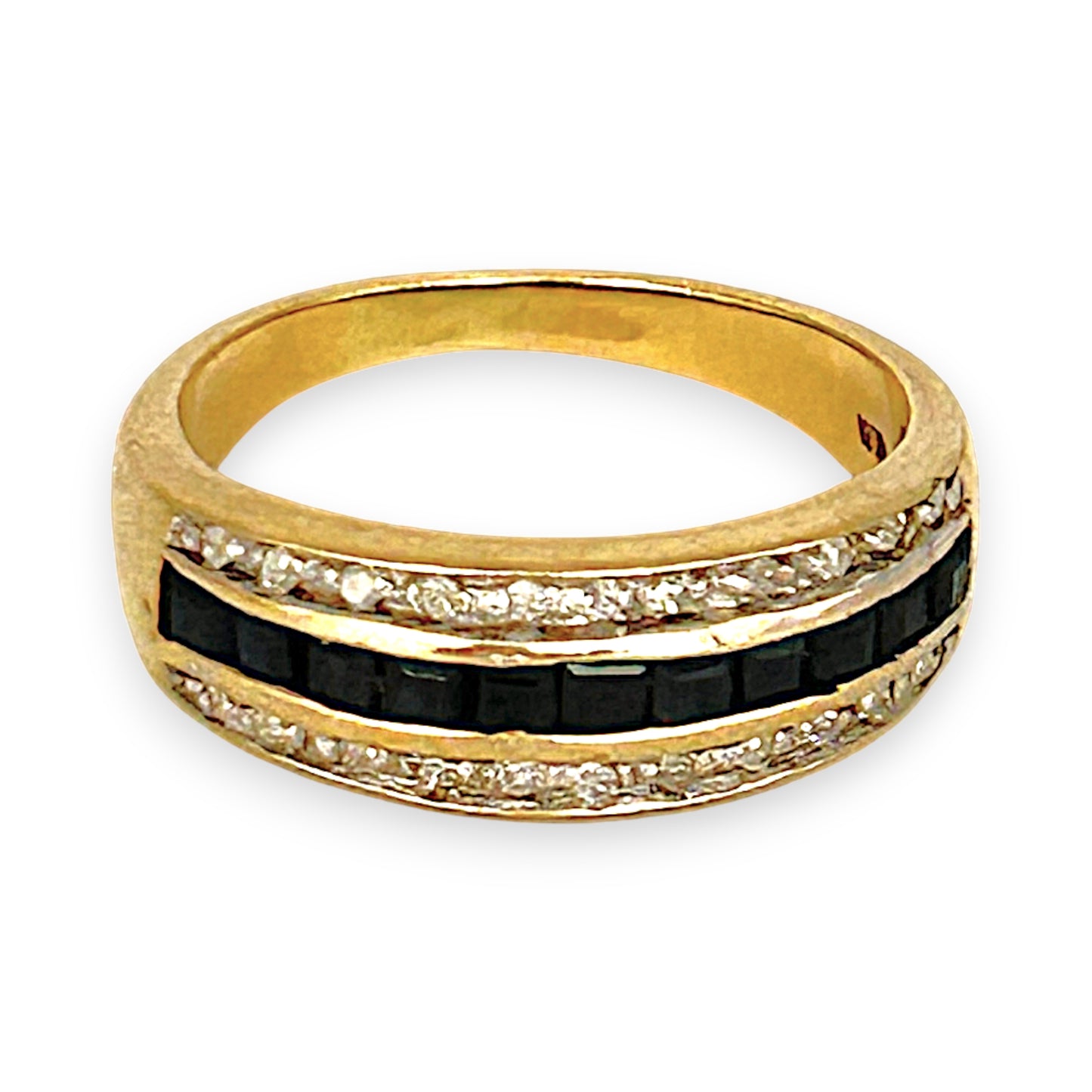 GOLD DEAL | 9ct (9K) Gold Triple Row Channel-Set Sapphire & Diamond Ring