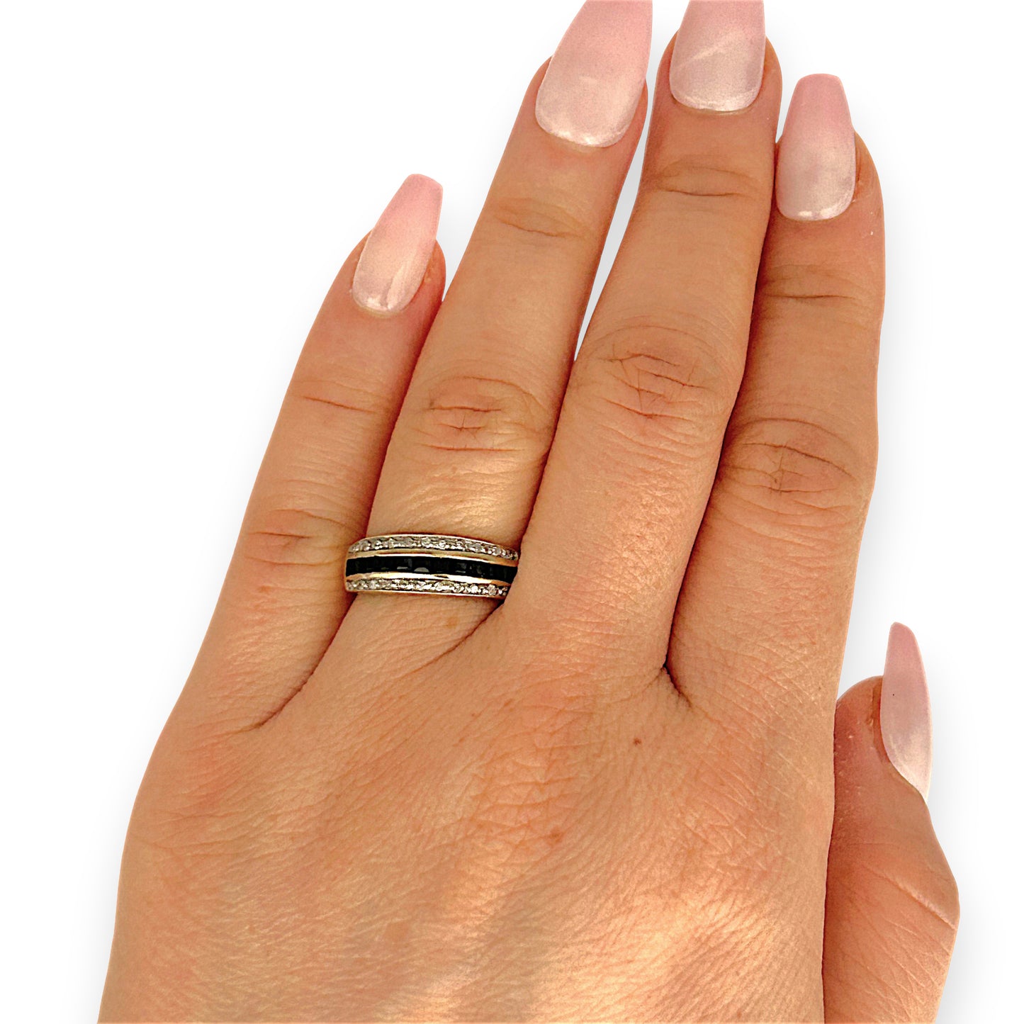 GOLD DEAL | 9ct (9K) Gold Triple Row Channel-Set Sapphire & Diamond Ring