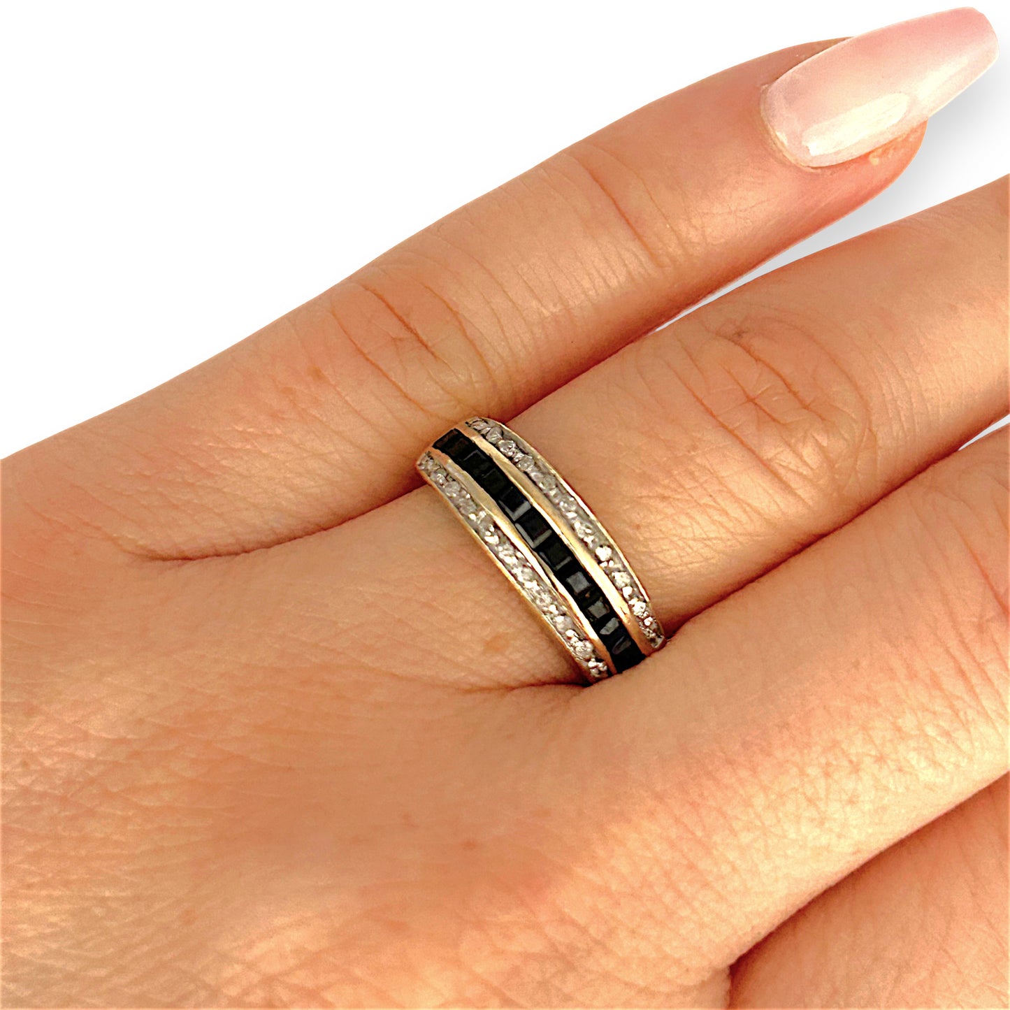 GOLD DEAL | 9ct (9K) Gold Triple Row Channel-Set Sapphire & Diamond Ring
