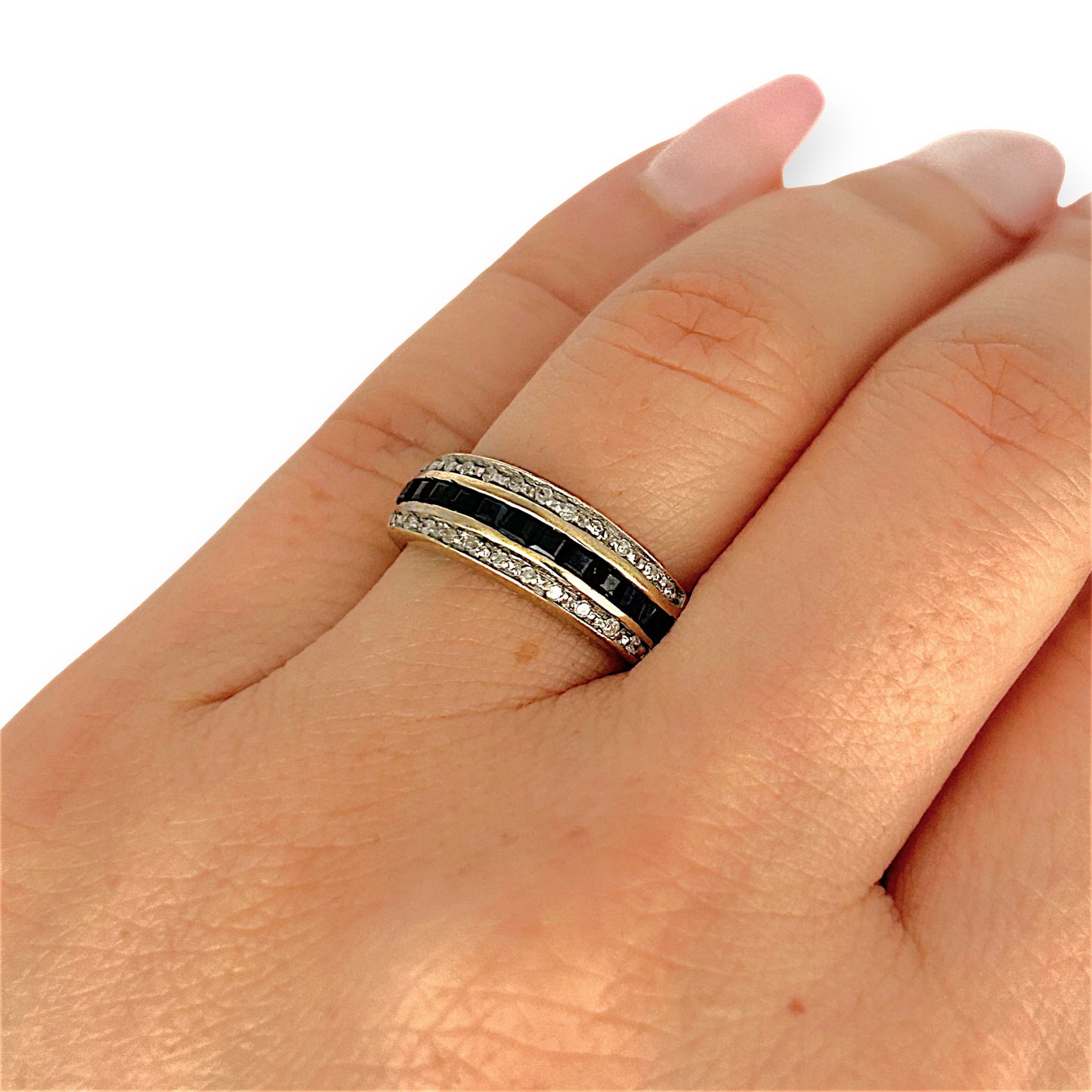 GOLD DEAL | 9ct (9K) Gold Triple Row Channel-Set Sapphire & Diamond Ring