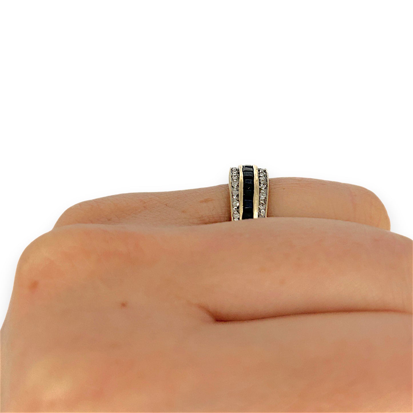 GOLD DEAL | 9ct (9K) Gold Triple Row Channel-Set Sapphire & Diamond Ring