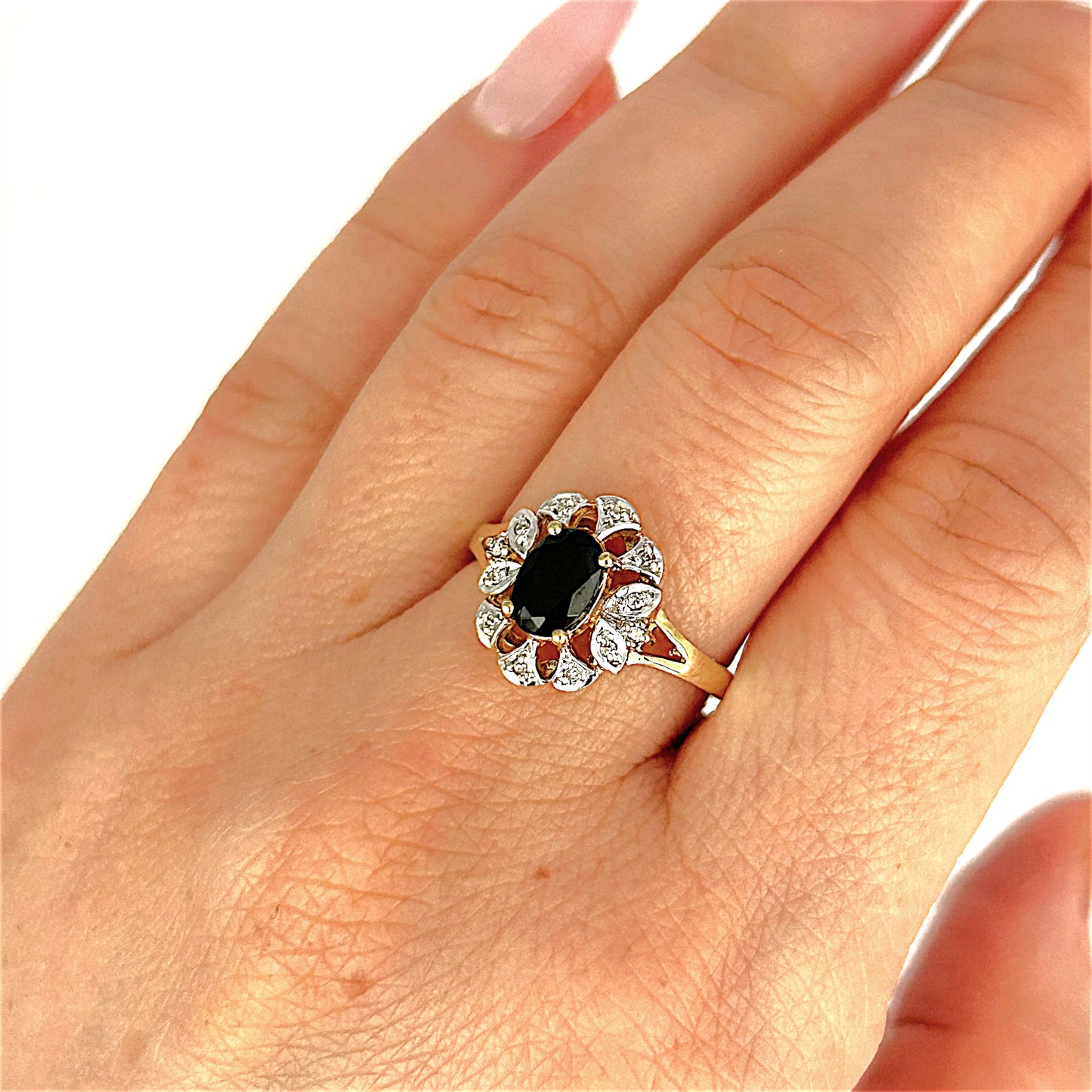 GOLD DEAL | 9ct (9K) Gold Vintage-Inspired, Black Onyx & Diamond Refurbished Ring