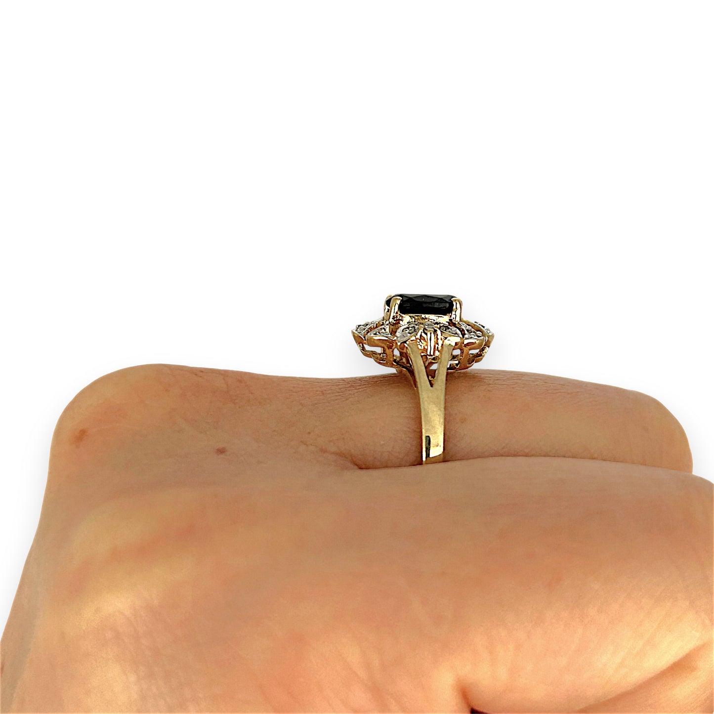 GOLD DEAL | 9ct (9K) Gold Vintage-Inspired, Black Onyx & Diamond Refurbished Ring