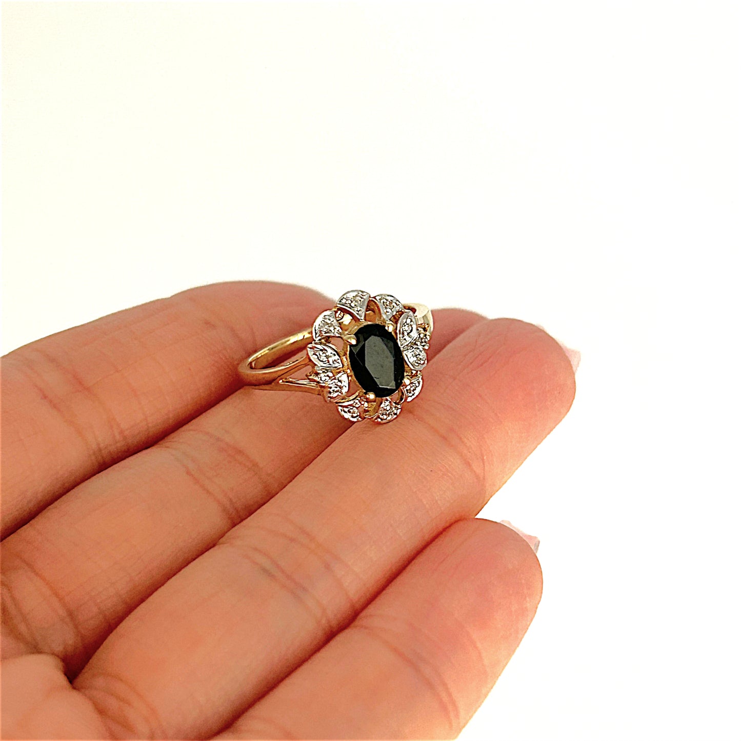 GOLD DEAL | 9ct (9K) Gold Vintage-Inspired, Black Onyx & Diamond Refurbished Ring