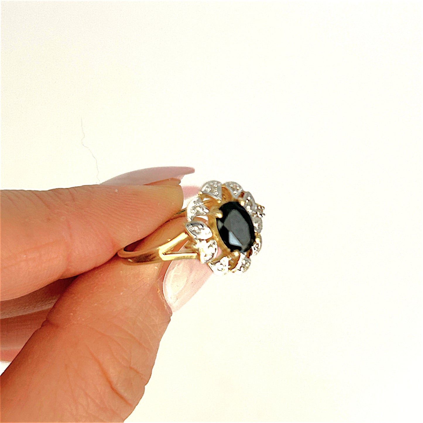 GOLD DEAL | 9ct (9K) Gold Vintage-Inspired, Black Onyx & Diamond Refurbished Ring
