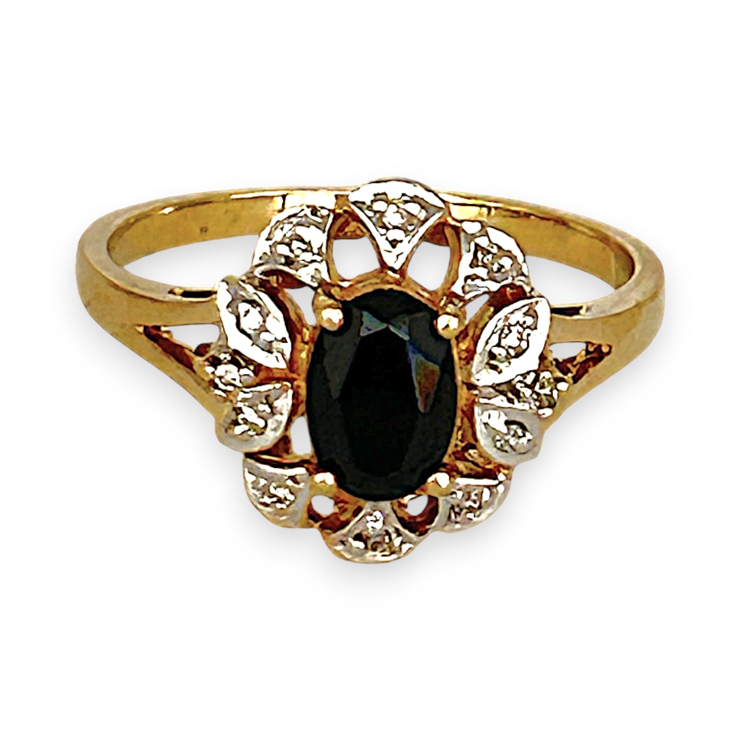 GOLD DEAL | 9ct (9K) Gold Vintage-Inspired, Black Onyx & Diamond Refurbished Ring