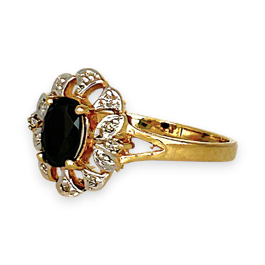 GOLD DEAL | 9ct (9K) Gold Vintage-Inspired, Black Onyx & Diamond Refurbished Ring