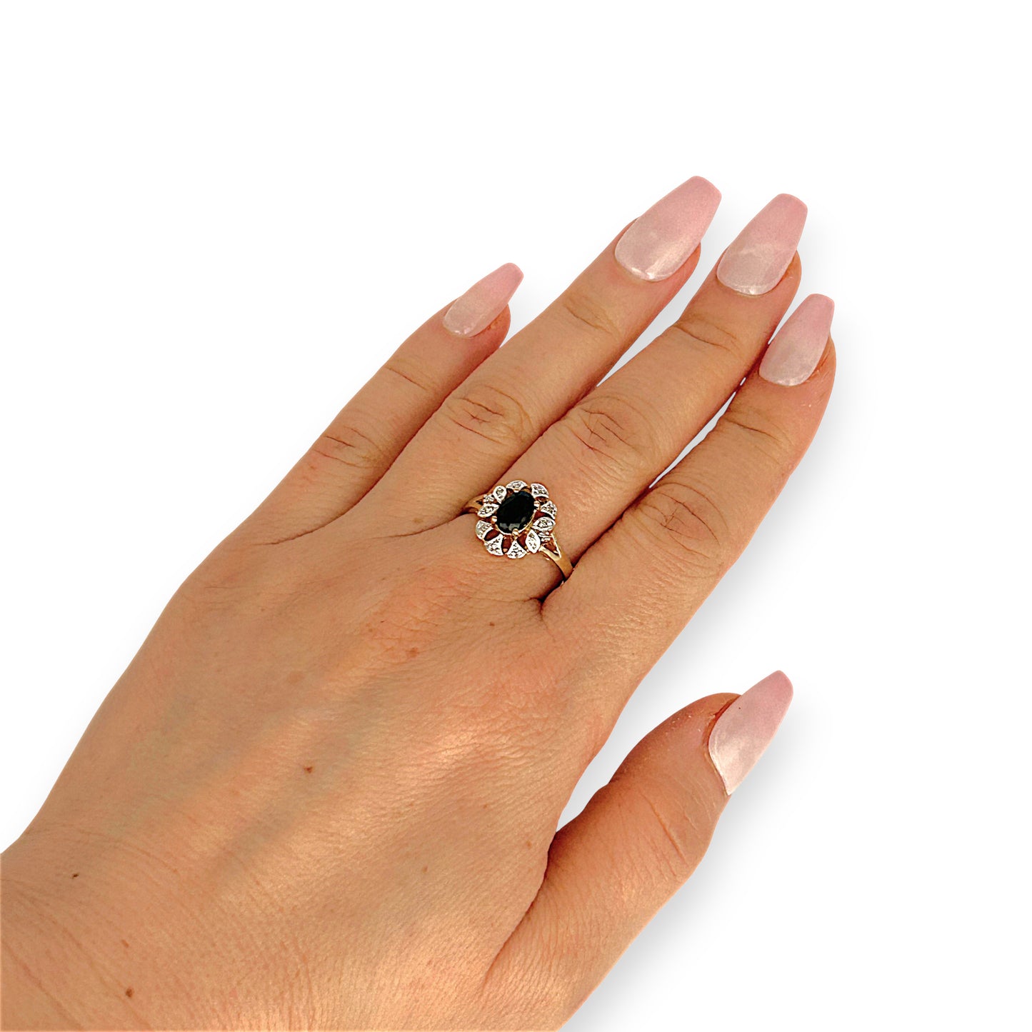 GOLD DEAL | 9ct (9K) Gold Vintage-Inspired, Black Onyx & Diamond Refurbished Ring