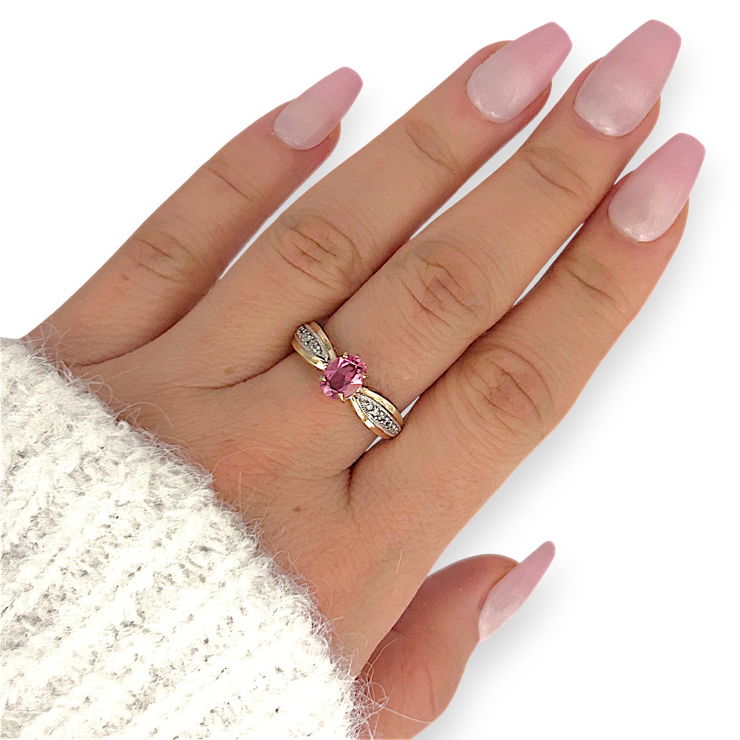 GOLD DEAL | 9ct (9K) Gold Pink Tourmaline & Diamond Dress Refurbished Ring Valuation $1,625