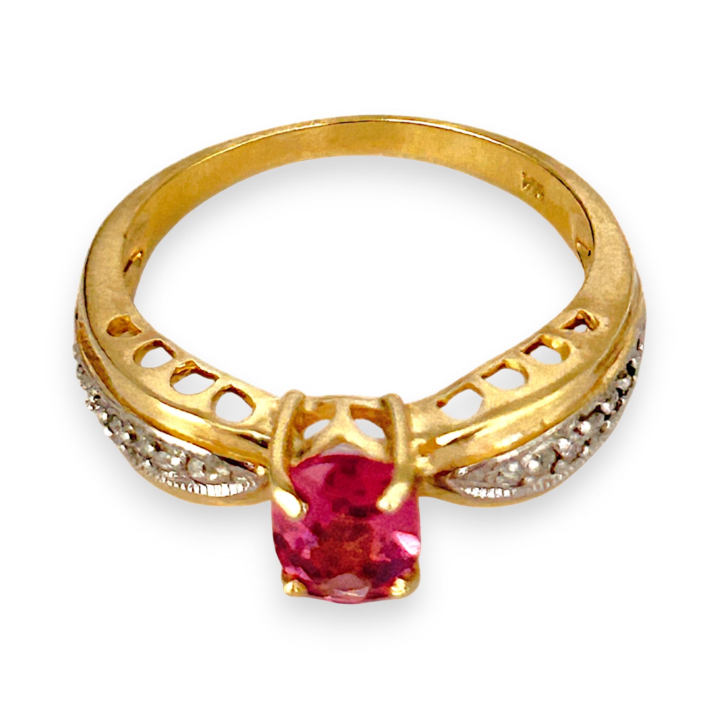 GOLD DEAL | 9ct (9K) Gold Pink Tourmaline & Diamond Dress Refurbished Ring Valuation $1,625