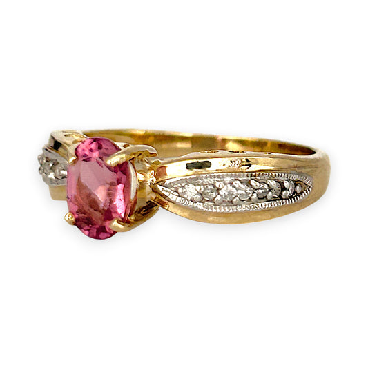 GOLD DEAL | 9ct (9K) Gold Pink Tourmaline & Diamond Dress Refurbished Ring Valuation $1,625
