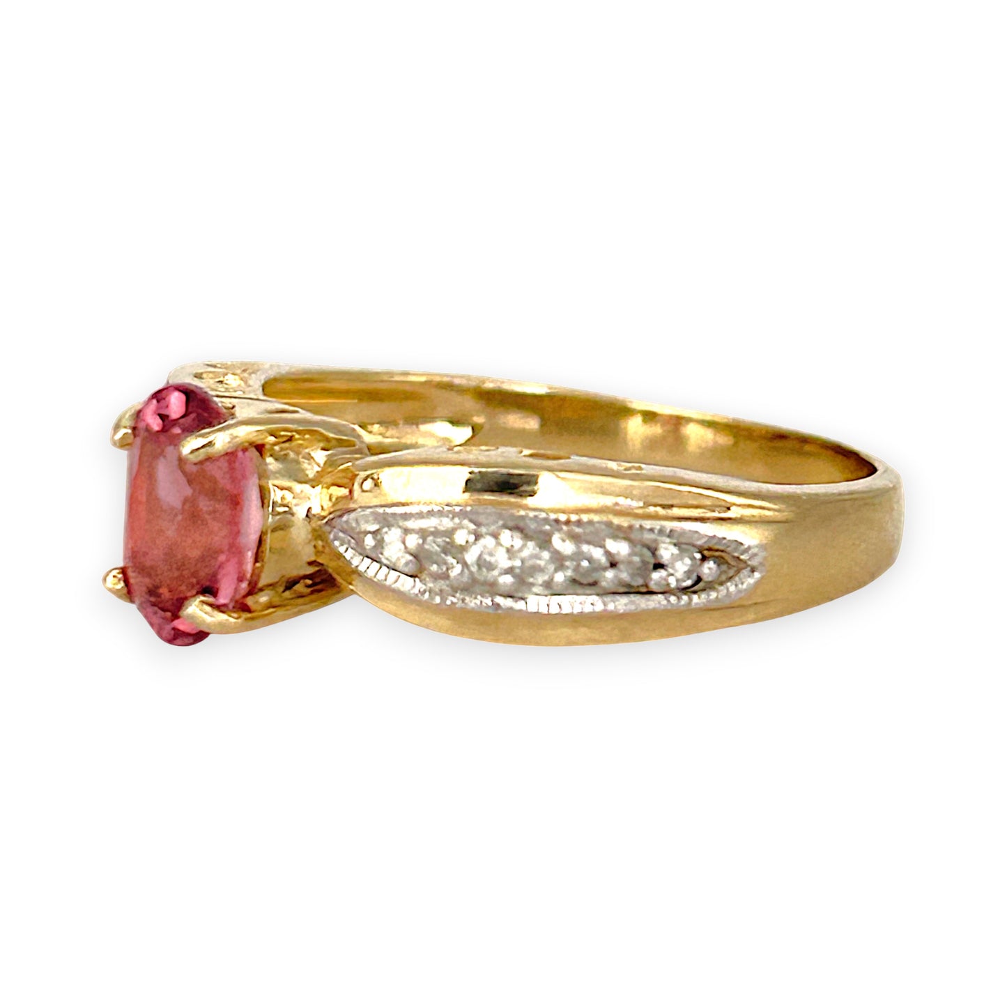 GOLD DEAL | 9ct (9K) Gold Pink Tourmaline & Diamond Dress Refurbished Ring Valuation $1,625
