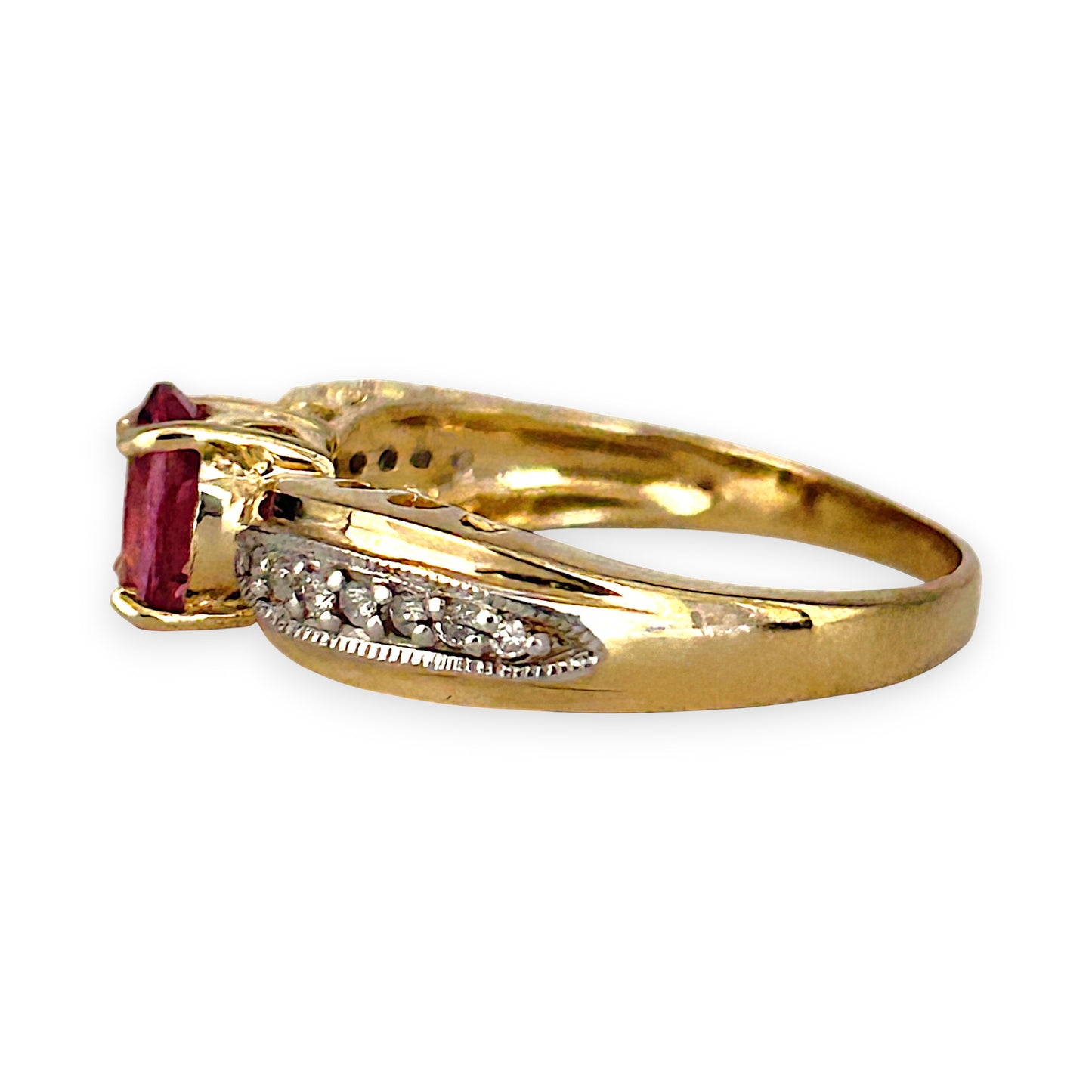 GOLD DEAL | 9ct (9K) Gold Pink Tourmaline & Diamond Dress Refurbished Ring Valuation $1,625