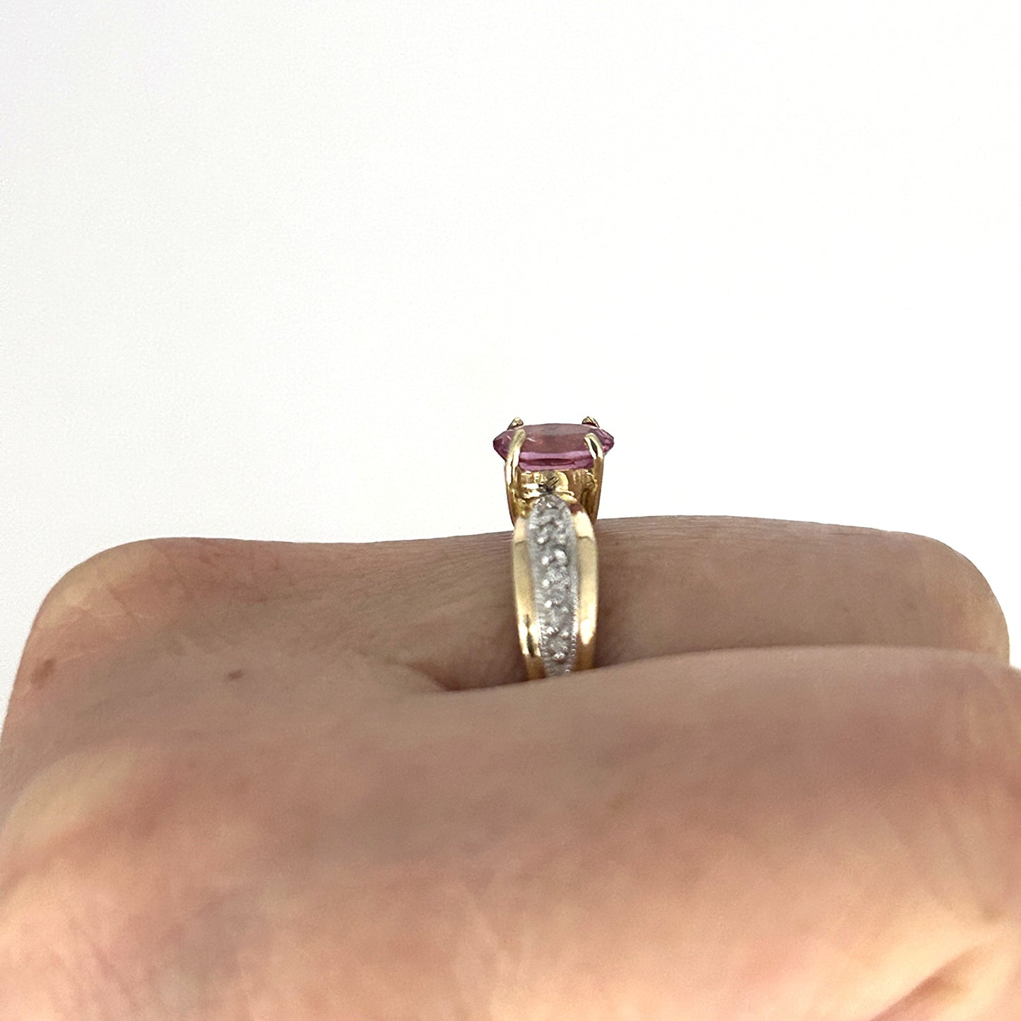 GOLD DEAL | 9ct (9K) Gold Pink Tourmaline & Diamond Dress Refurbished Ring Valuation $1,625
