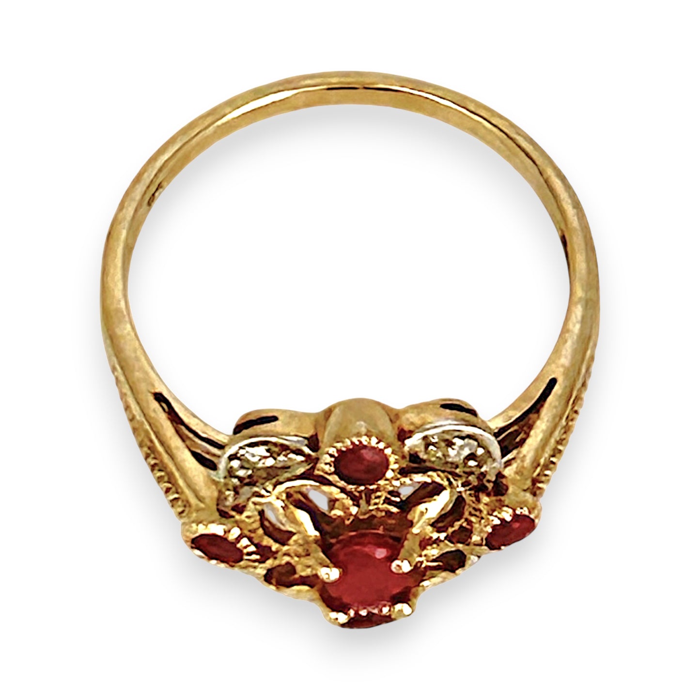 GOLD DEAL | 9ct Gold Ruby & Diamond-Kissed Filigre Ring
