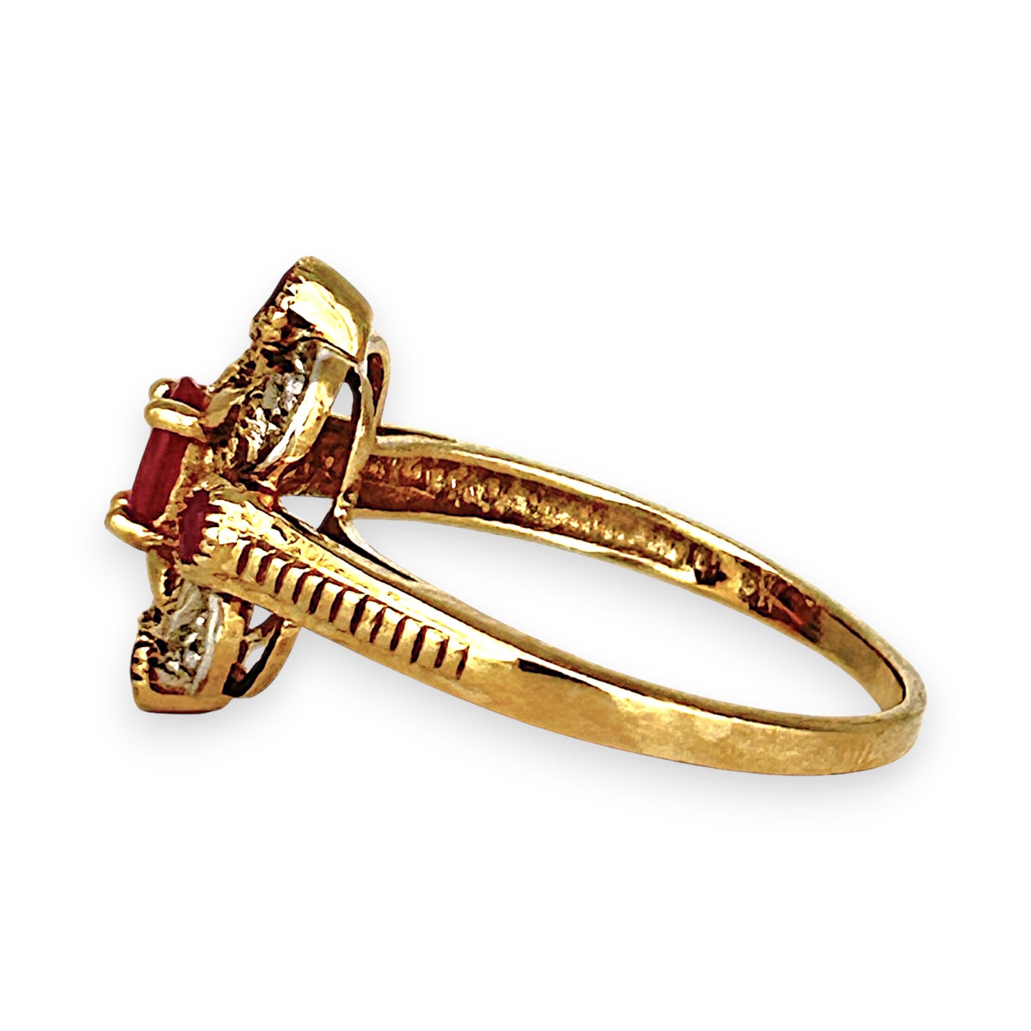 GOLD DEAL | 9ct Gold Ruby & Diamond-Kissed Filigre Ring