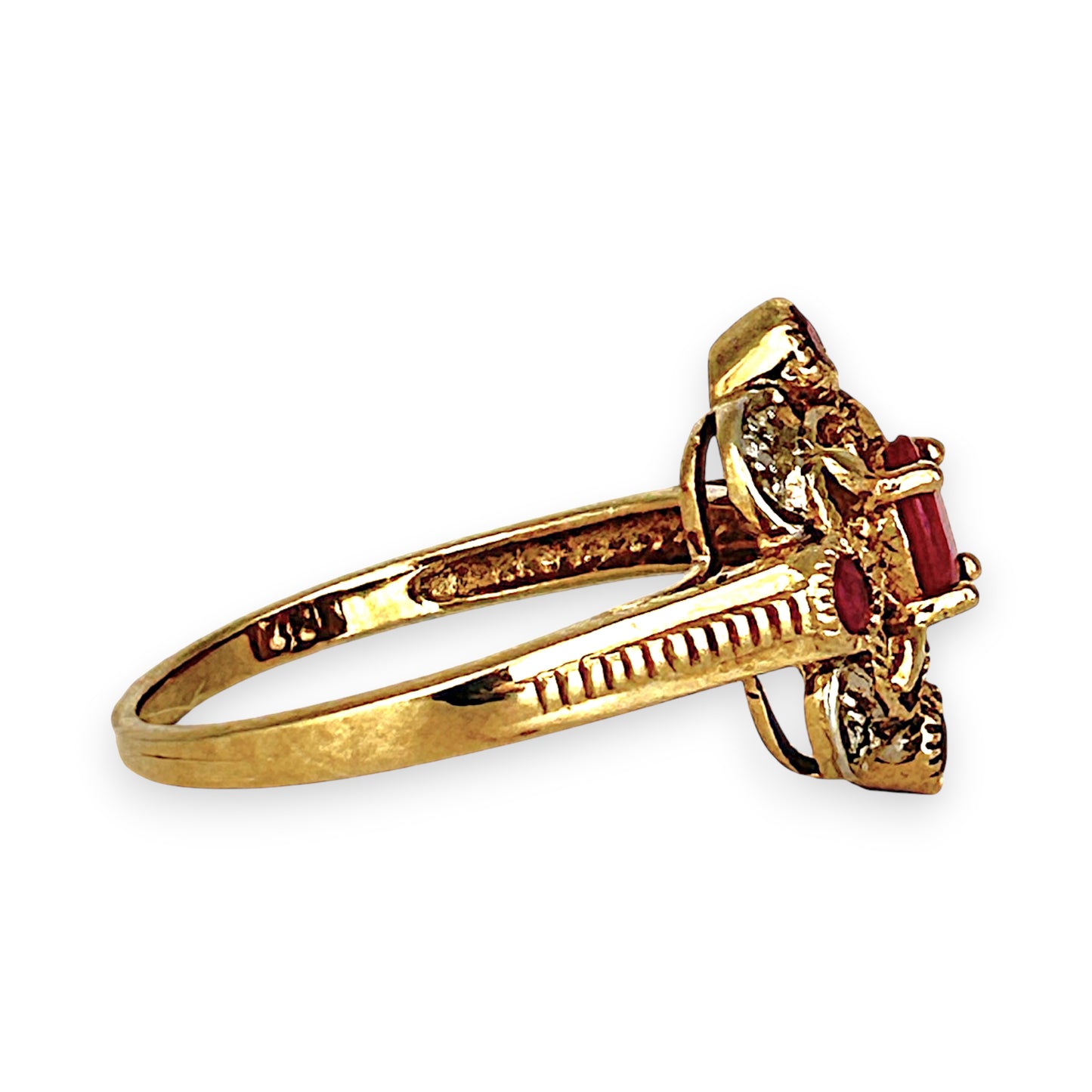 GOLD DEAL | 9ct Gold Ruby & Diamond-Kissed Filigre Ring