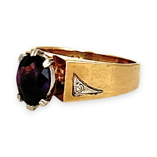 GOLD DEAL | 9ct Gold Vintage-Inspired Graceful Amethyst & Diamond Ring