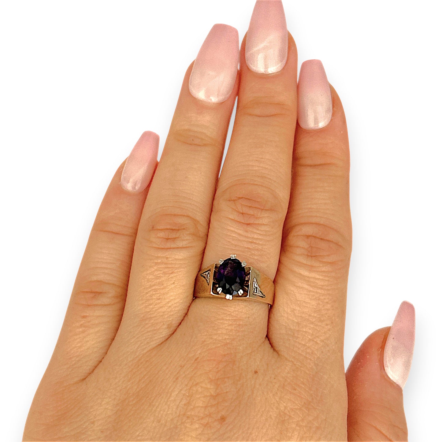 GOLD DEAL | 9ct Gold Vintage-Inspired Graceful Amethyst & Diamond Ring