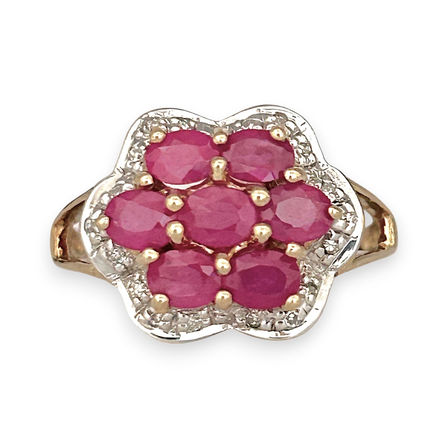 GOLD DEAL | FLASH SALE 9ct (9K) Gold Ruby & Diamond Cluster Lavish Ring Valuation $1,625