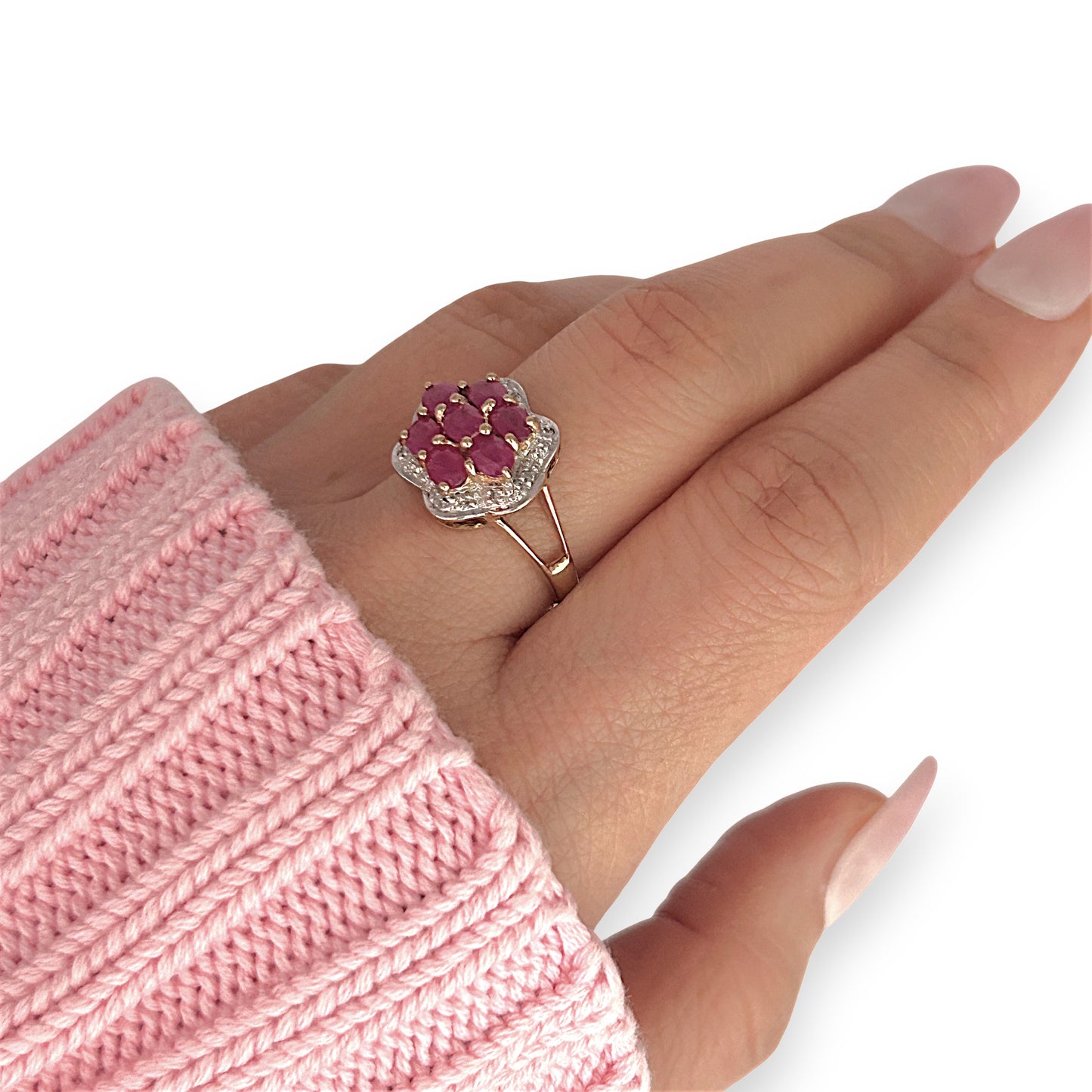 GOLD DEAL | FLASH SALE 9ct (9K) Gold Ruby & Diamond Cluster Lavish Ring Valuation $1,625