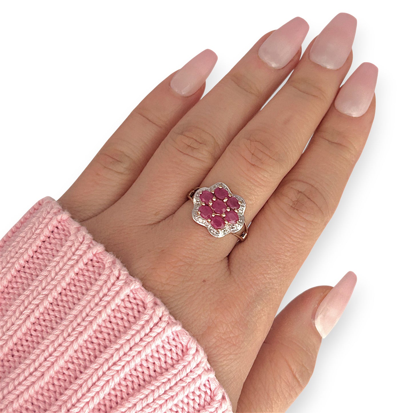 GOLD DEAL | FLASH SALE 9ct (9K) Gold Ruby & Diamond Cluster Lavish Ring Valuation $1,625