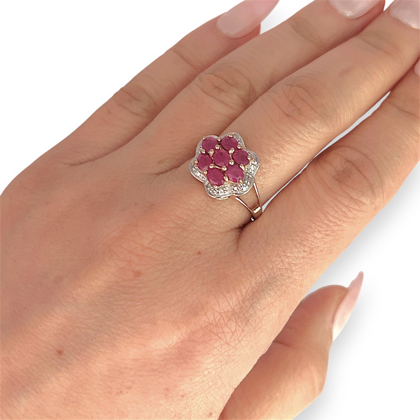 GOLD DEAL | FLASH SALE 9ct (9K) Gold Ruby & Diamond Cluster Lavish Ring Valuation $1,625