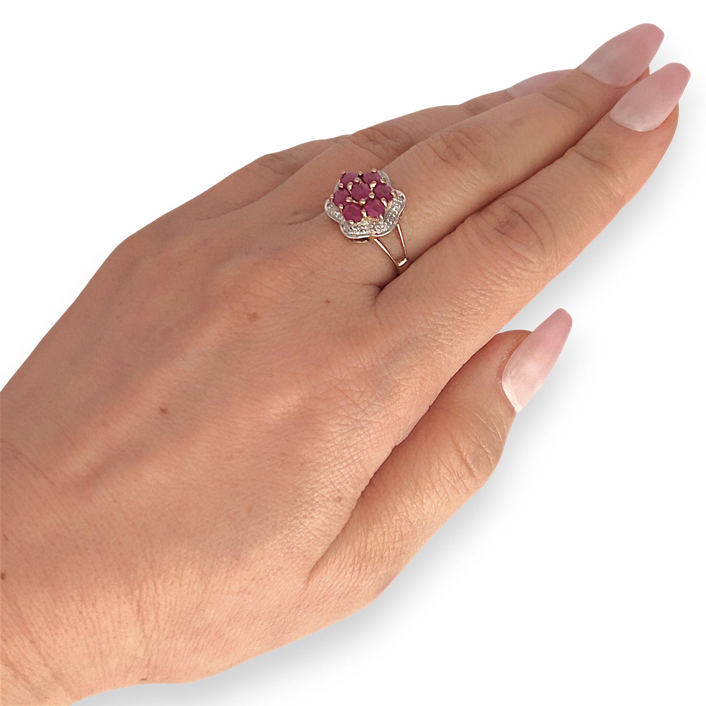 GOLD DEAL | FLASH SALE 9ct (9K) Gold Ruby & Diamond Cluster Lavish Ring Valuation $1,625